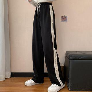 Lettering Contrast Panel Wide-leg Pants