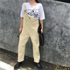 Printed Elbow Sleeve T-shirt / Embroidered Pinafore Jumpsuit