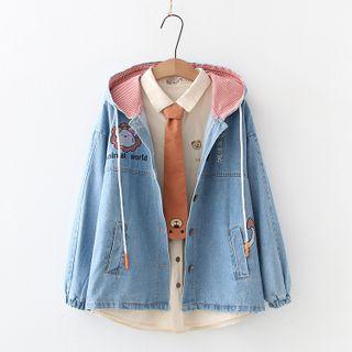 Cartoon Print Hooded Denim Jacket