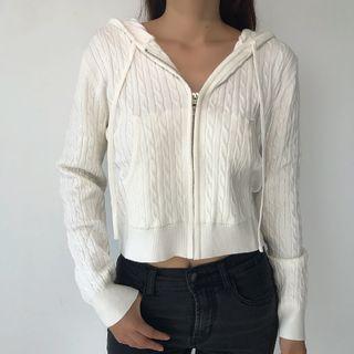 Hooded Zip-up Cable Knit Cardigan
