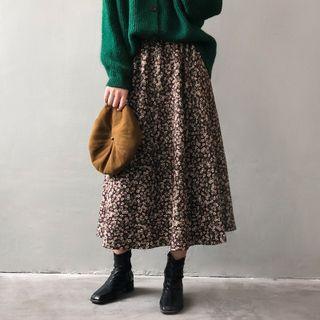 Floral A-line Midi Corduroy Skirt