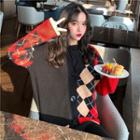 Color-block Check Loose-fit Cardigan