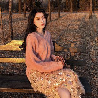 Set: Sweater + Fringed Midi A-line Skirt