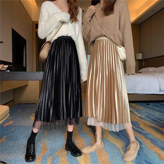 Reversible Pleuche Midi Accordion Pleat Skirt
