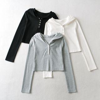 Hooded Long-sleeve Crop T-shirt