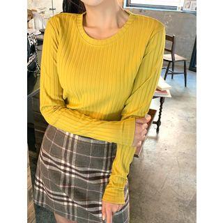 Colored Round-neck Ribbed T-shirt