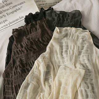 Cowl-neck Smocked Lace Top