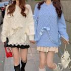 Faux Pearl Ribbon Cable Knit Sweater