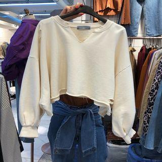 Cropped Distressed Pullover
