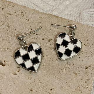 Heart Ear Stud 1 Pair - Love Heart - Black & White - One Size