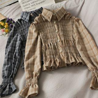 Plaid Pleated Ruffle Shirt