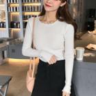 Long Sleeve Scallop-edge Knit Top