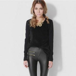 Two-tone Long Sleeve Tee Black - One Size