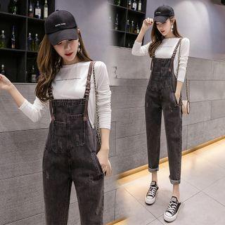 Straight Leg Cropped Denim Dungaree Pants