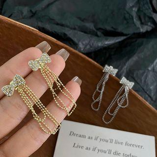 Bow Rhinestone Chained Fringed Earring