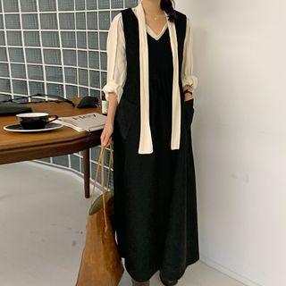 Midi A-line Overall Dress / Plain Blouse