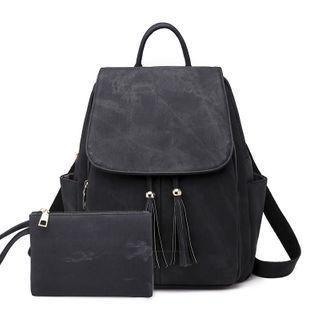 Set: Drawstring Faux Leather Backpack + Pouch