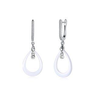 Sterling Silver Simple Fashion Water Drop-shaped White Ceramic Earrings With Cubic Zircon Silver - One Size