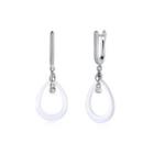 Sterling Silver Simple Fashion Water Drop-shaped White Ceramic Earrings With Cubic Zircon Silver - One Size