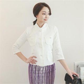 3/4-sleeve Faux-pearl Buttoned Jacket