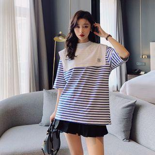 Short-sleeve Striped T-shirt Sapphire Blue - One Size