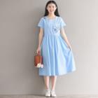 Embroidered Short-sleeve Midi A-line Dress
