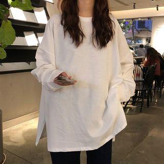 Long-sleeve Dip Back Plain T-shirt