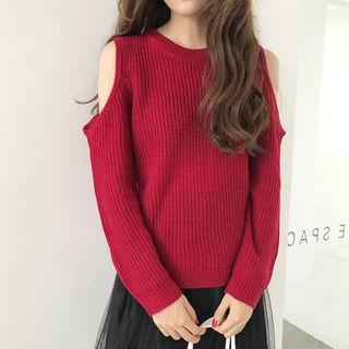 Plain Off-shoulder Round Neck Sweater