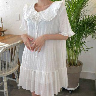 Puritan-collar Frilled Textured Dress