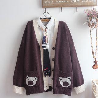 Pocket Detail Shirt / Bear Print Cardigan / Set