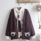 Pocket Detail Shirt / Bear Print Cardigan / Set