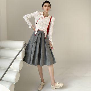 Long-sleeve Shirred Asymmetrical Polo Shirt