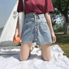 Button-down Asymmetric Denim Skirt