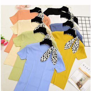 Short-sleeve Leopard Print Tie T-shirt