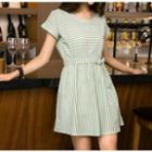 Short-sleeve Striped Tie Waist Dress