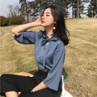 3/4-sleeve Loose-fit Chiffon Blouse