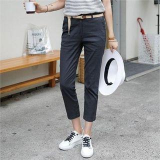 Flat-front Tapered Pants With Belt