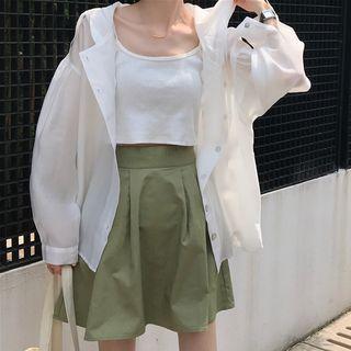 Hooded Light Jacket / Knitted Camisole Top / Mini A-line Skirt