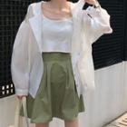 Hooded Light Jacket / Knitted Camisole Top / Mini A-line Skirt