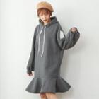 Contrast Trim Hoodie Dress Dark Gray - One Size