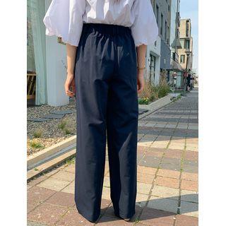 Double-button Silky Wide-leg Pants