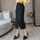 Side Slit Midi Knitted Pencil Skirt