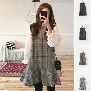 Mock Two Piece Plaid Ruffle Dress