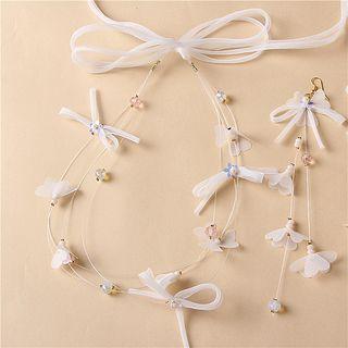 Bridal Set: Flower Headband + Drop Earring