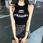 Flower Print Distressed Tank Top / Distressed Denim Shorts