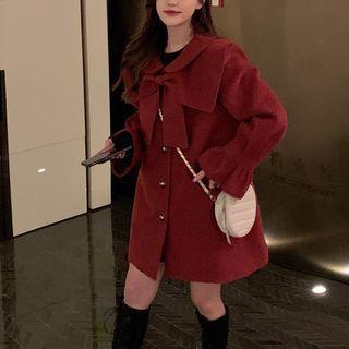 Bow Accent Single-breasted Long Coat