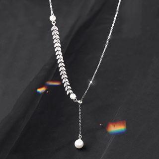 Asymmetric 925 Sterling Silver Faux Pearl Pendant Choker