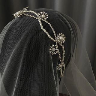 Wedding Flower Rhinestone Faux Pearl Headband Without Veil - Headband - White - One Size
