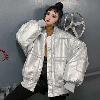 Metallic Loose-fit Jacket Silver Gray - One Size