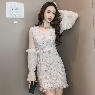 Long-sleeve Tweed Mini Skirt